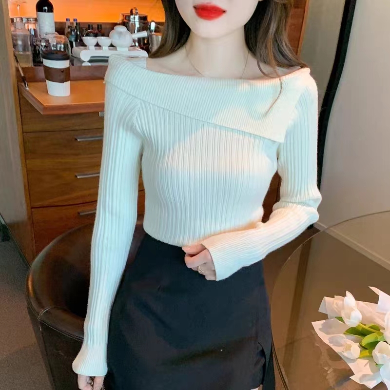 Square collar strapless sweater Western style tops for women