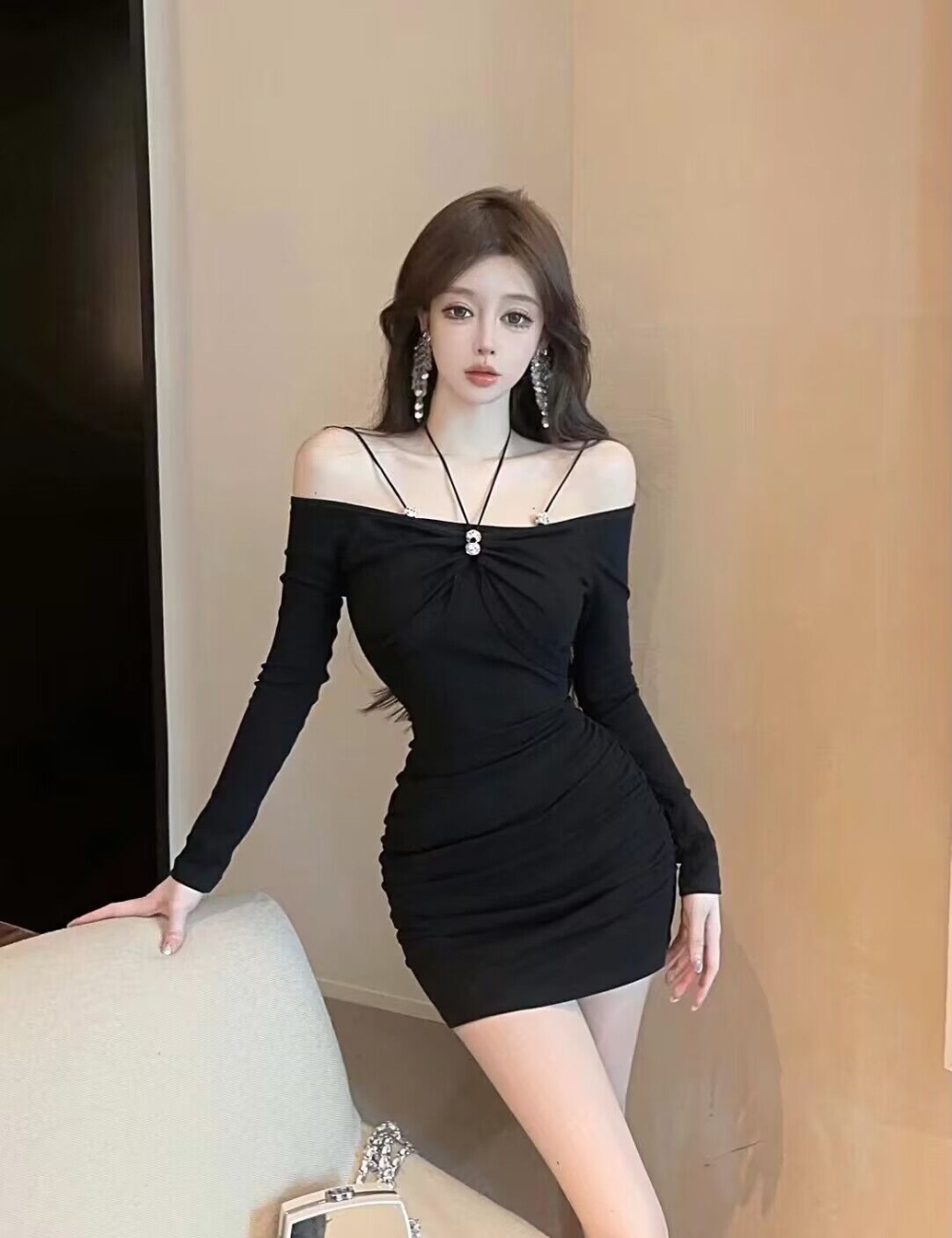 Ladies autumn and winter halter dress bar sexy T-back