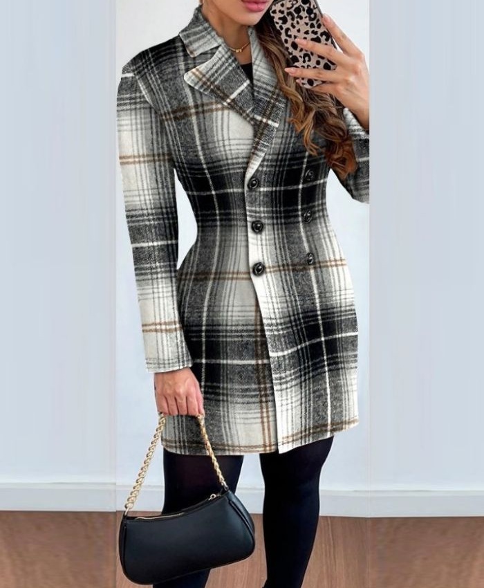Long autumn woolen coat printing overcoat