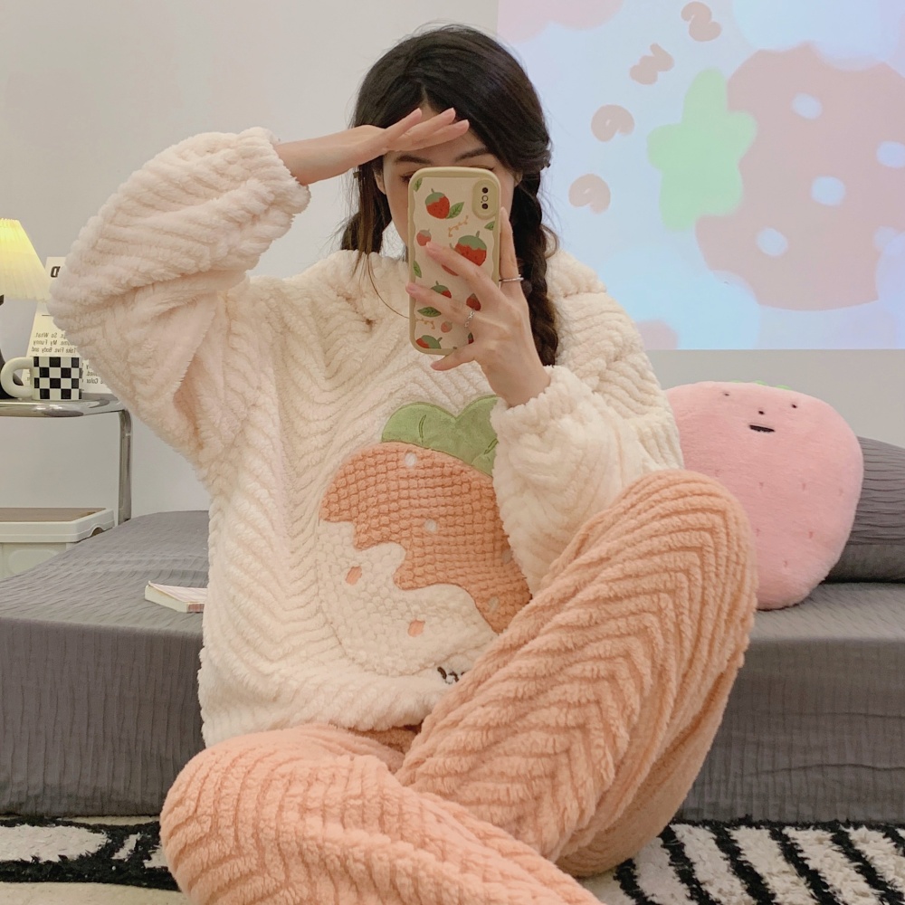 Hooded cartoon lovely pullover pajamas a set for women
