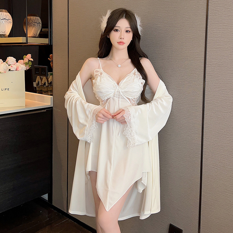 With chest pad night dress sling pajamas 2pcs set for women