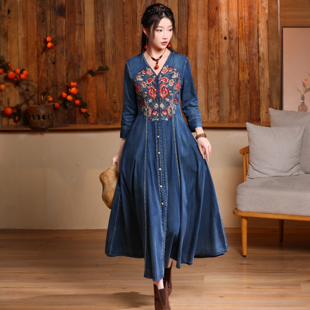 Autumn and winter temperament dress retro long skirt