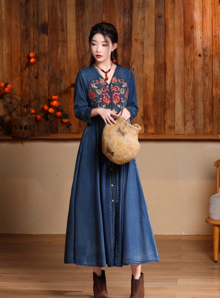 Autumn and winter temperament dress retro long skirt
