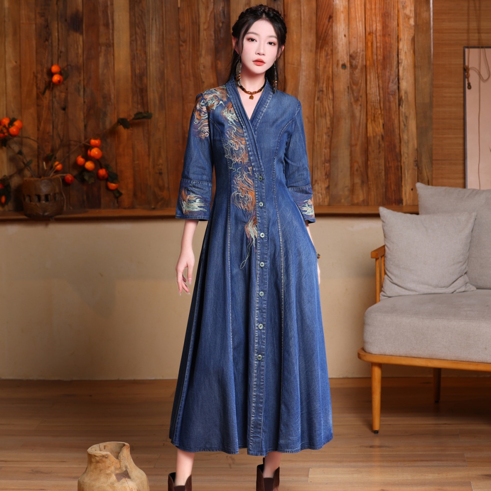 Chinese style cardigan autumn and winter long skirt