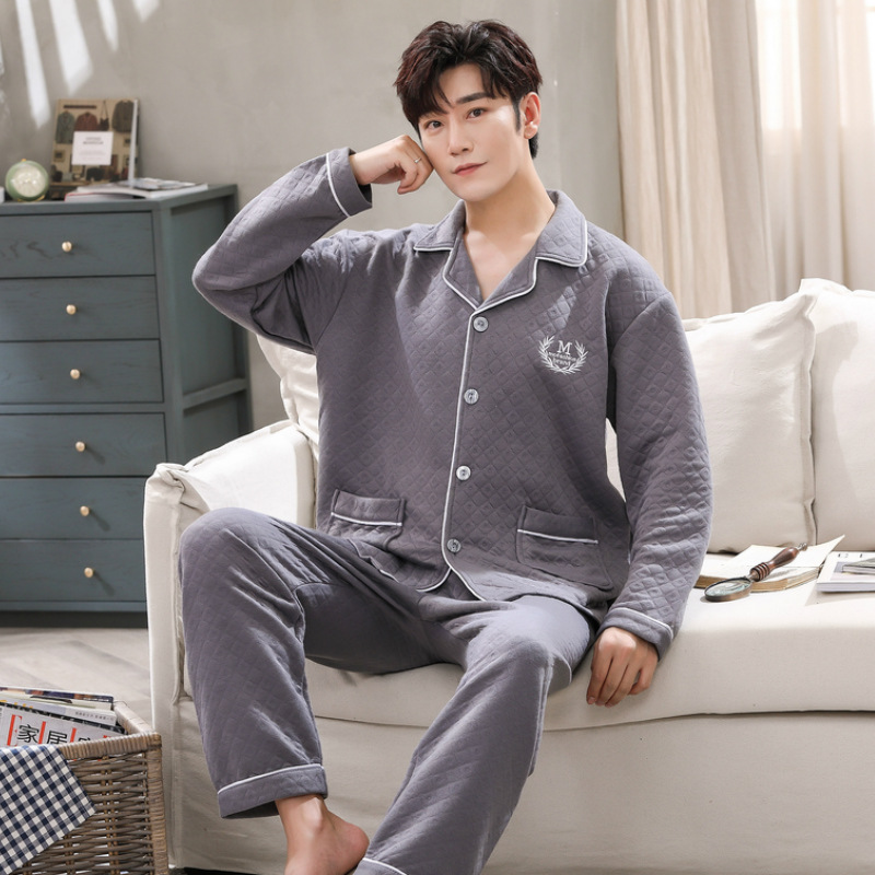 Cotton wears outside middle-aged thick pajamas a set for men BE87350 