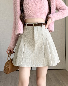 Anti emptied high waist short skirt A-line woolen skirt