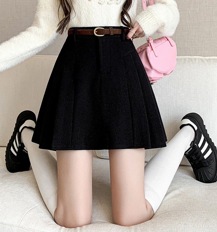 Anti emptied high waist short skirt A-line woolen skirt