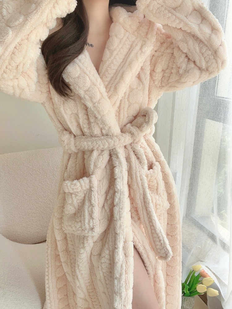 Coral velvet long nightgown autumn and winter pajamas for women
