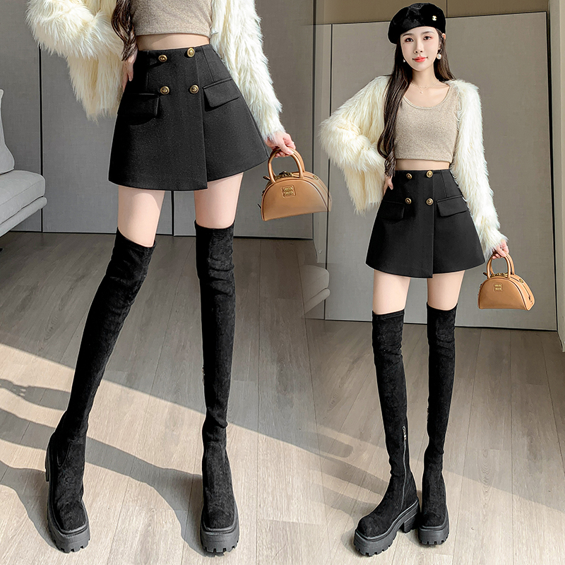 Woolen A-line boots pants breasted shorts for women