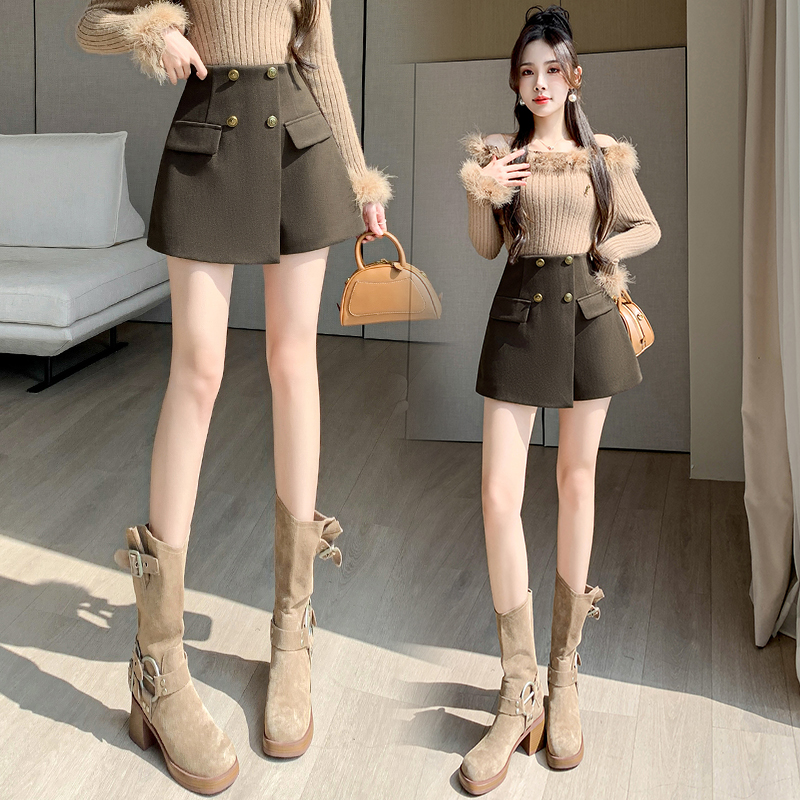 Woolen A-line boots pants breasted shorts for women