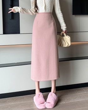 Woolen high waist skirt slim long long dress for women