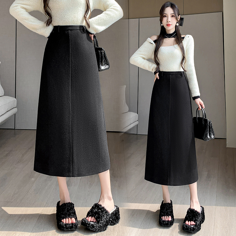 A-line woolen long dress straight winter skirt for women