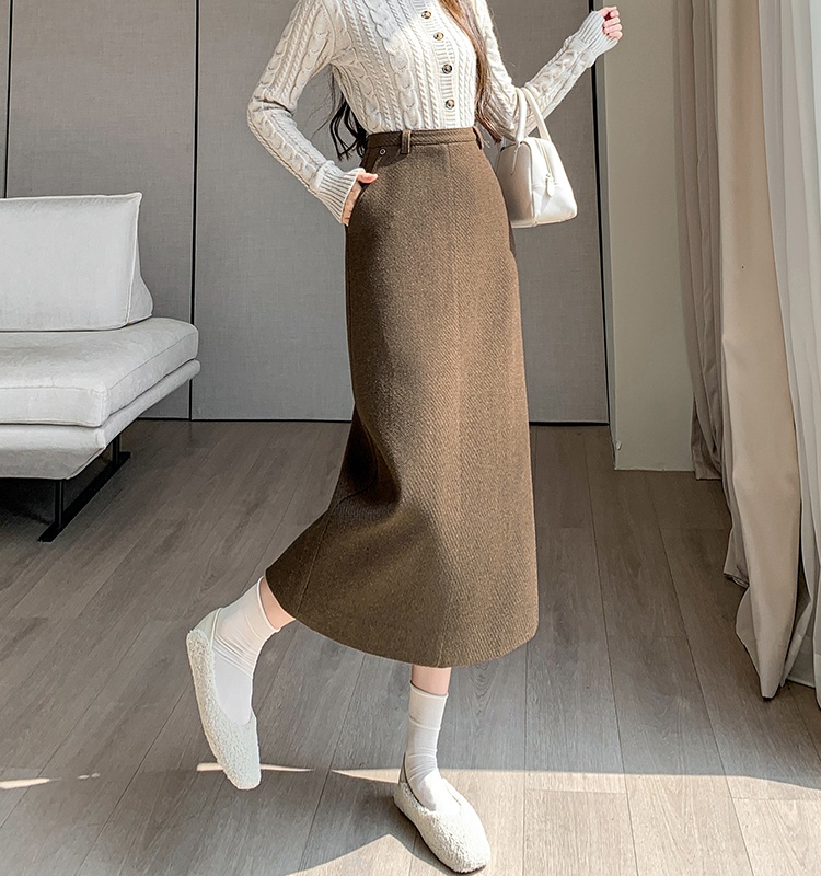 A-line woolen long dress straight winter skirt for women