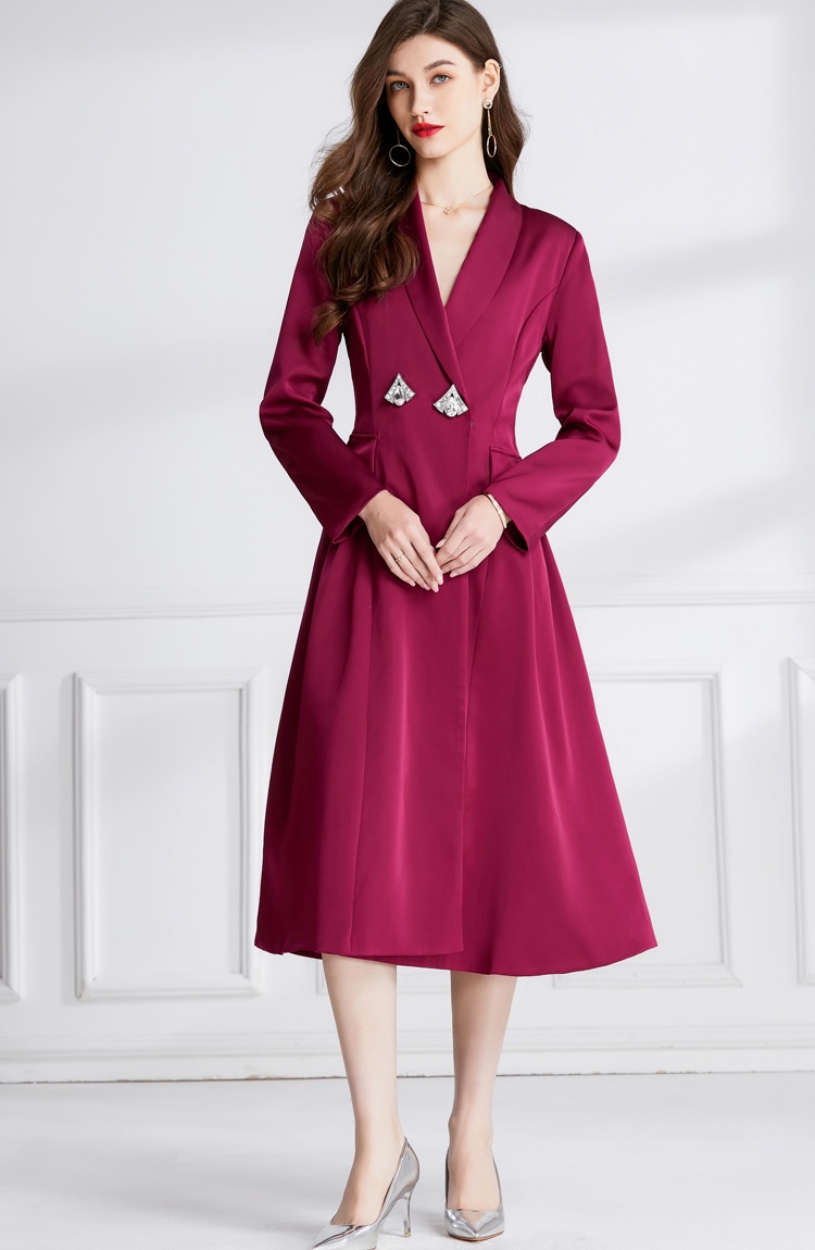 Rose-red overcoat pinched waist coat for women