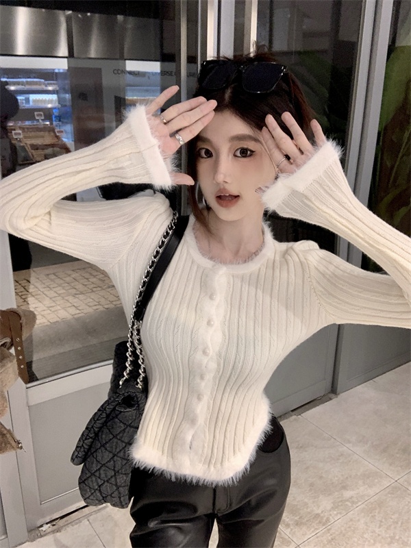 Long sleeve slim cardigan knitted pit stripe sweater