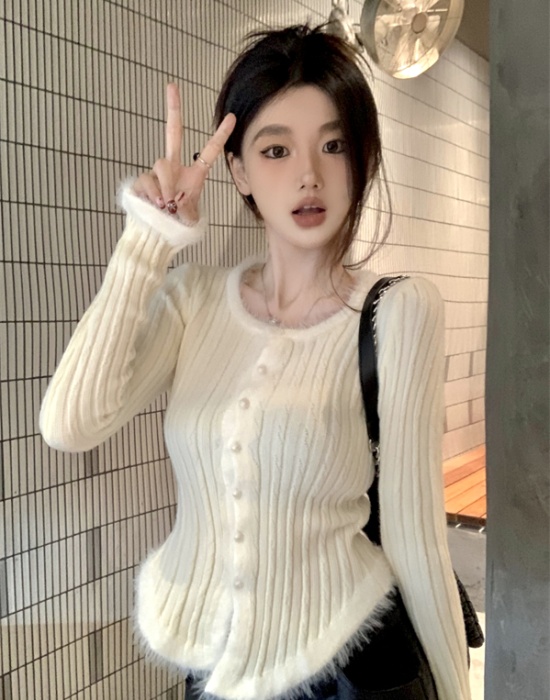 Long sleeve slim cardigan knitted pit stripe sweater