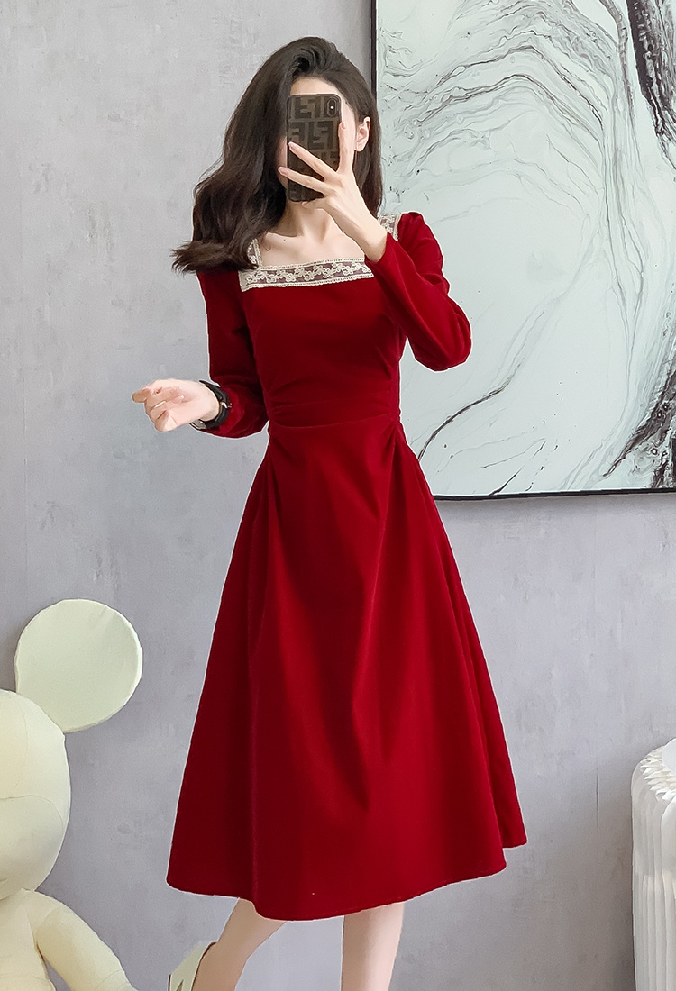 Bride France style dress Hepburn style red formal dress
