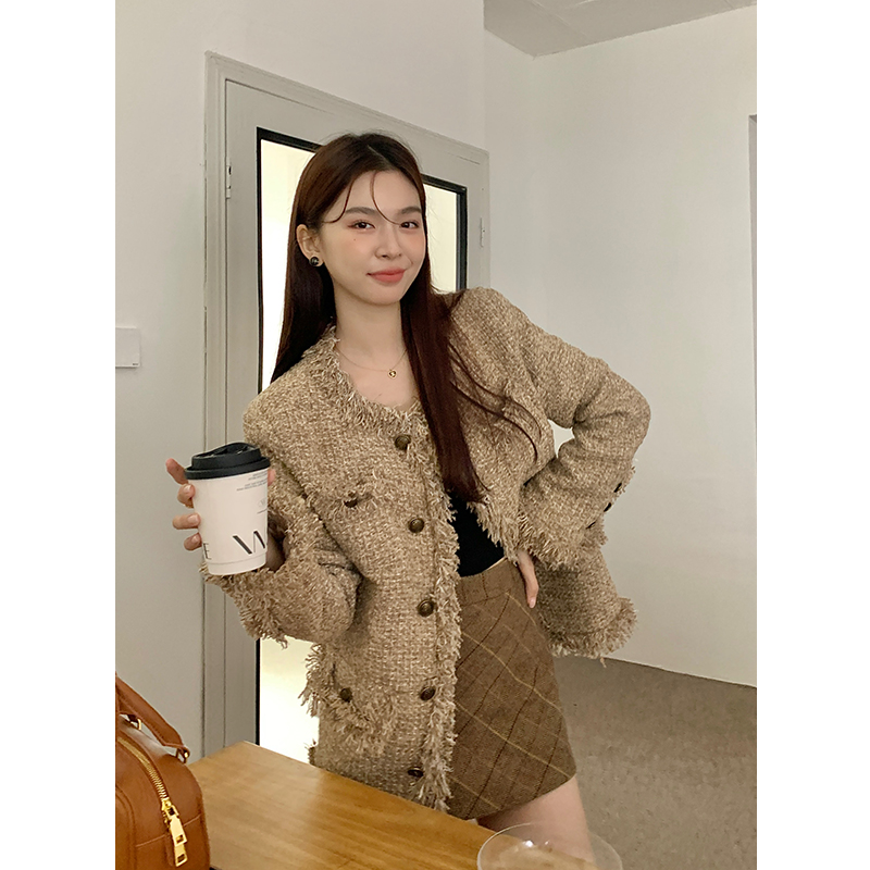 Thick long chanelstyle tops retro tassels coat