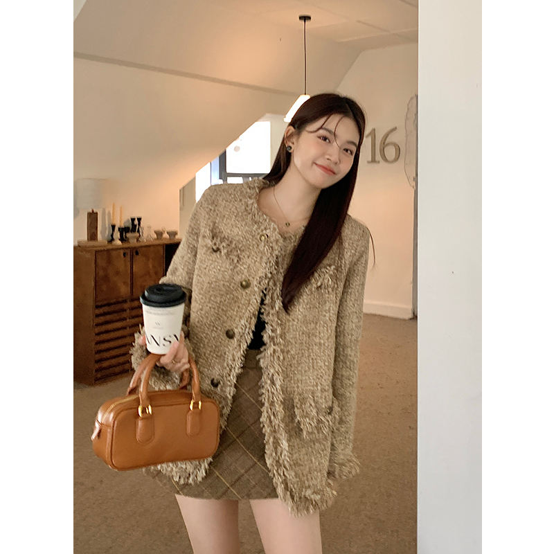 Thick long chanelstyle tops retro tassels coat
