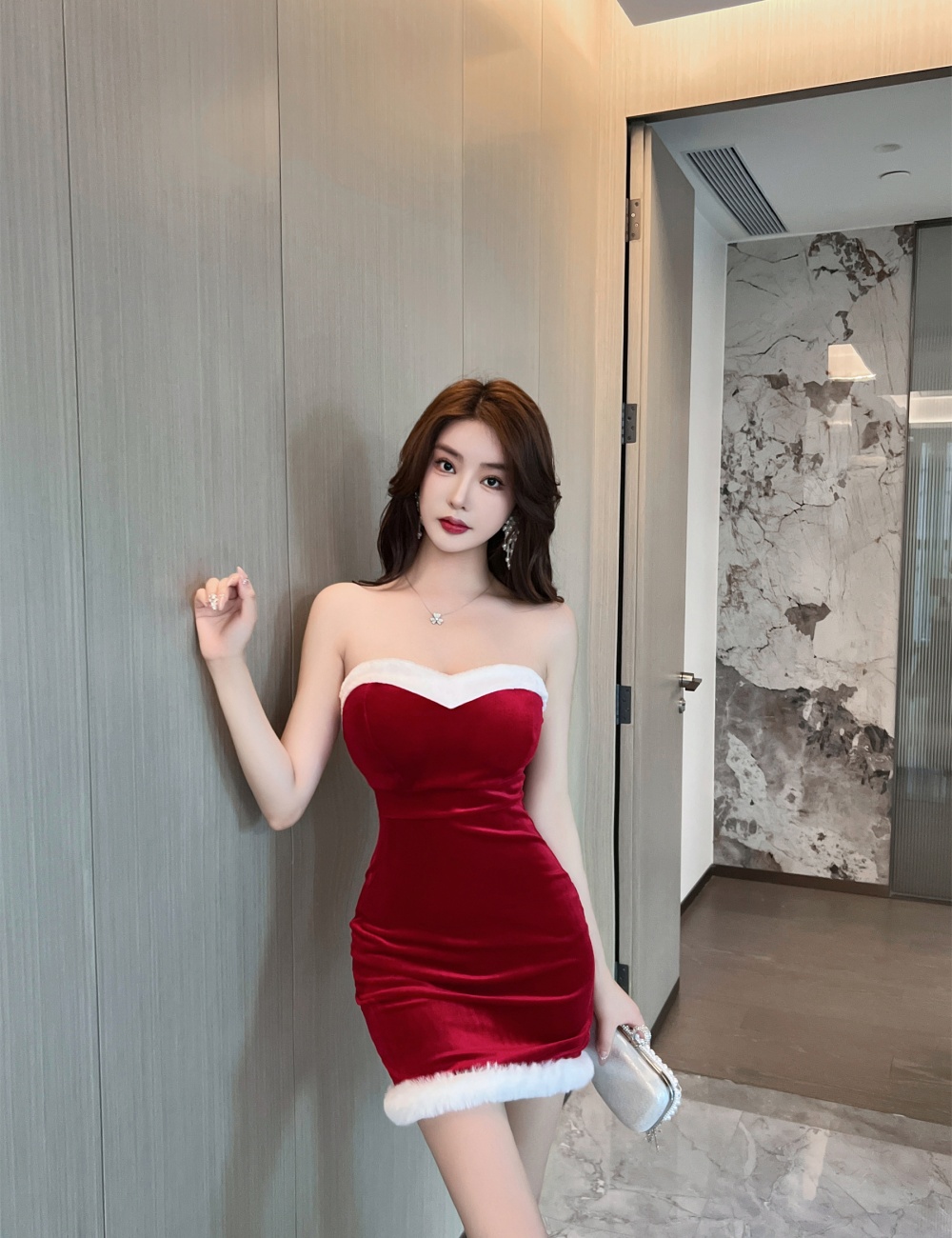 Elasticity tight short autumn wrapped chest sexy dress