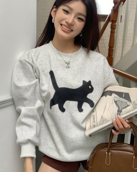 Printing autumn and winter hoodie kitty loose tops for women
