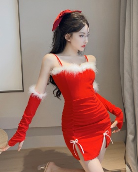 Elmo sling package hip red christmas fashion sexy dress