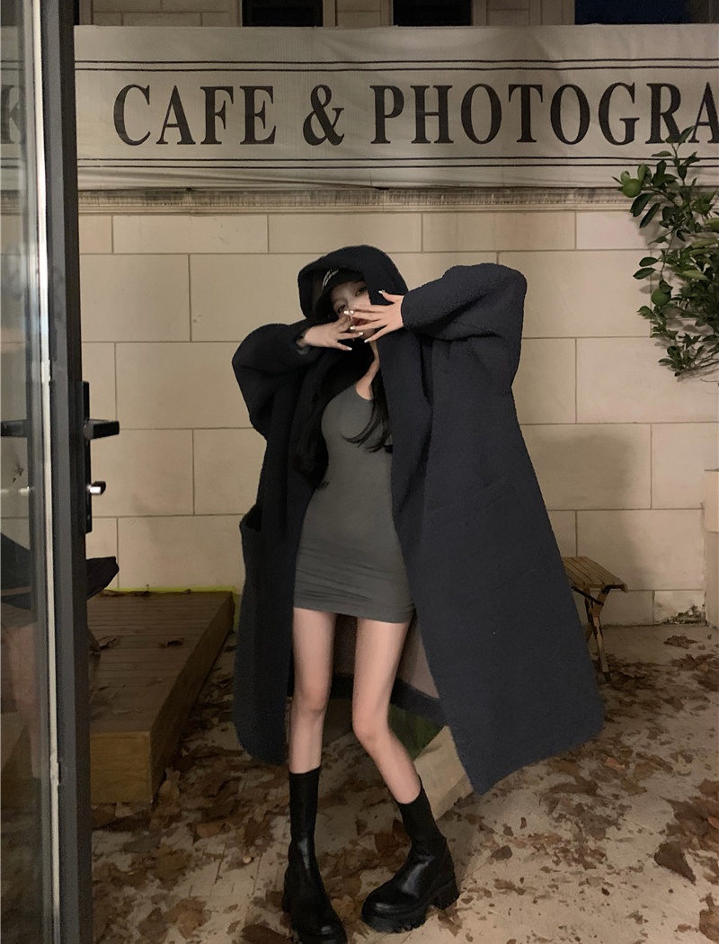 Lazy loose overcoat autumn and winter hooded coat