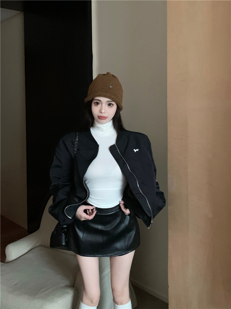 Short baseball coat cstand collar embroidery tops for women