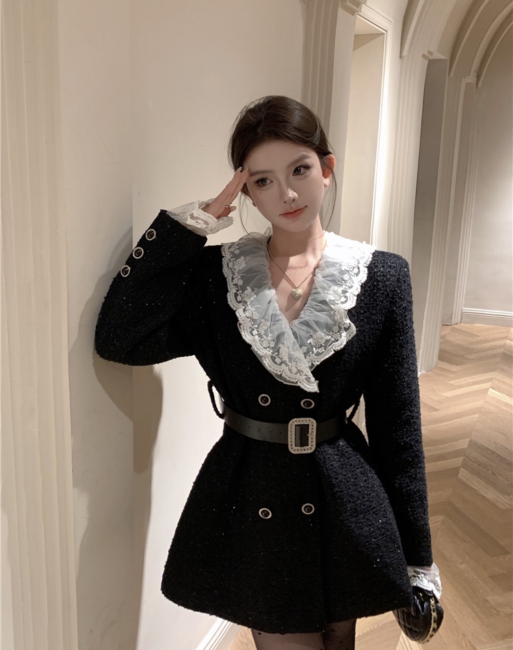Splice pinched waist dress long sleeve business suit