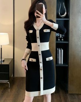 Package hip knitted sweater long sleeve dress