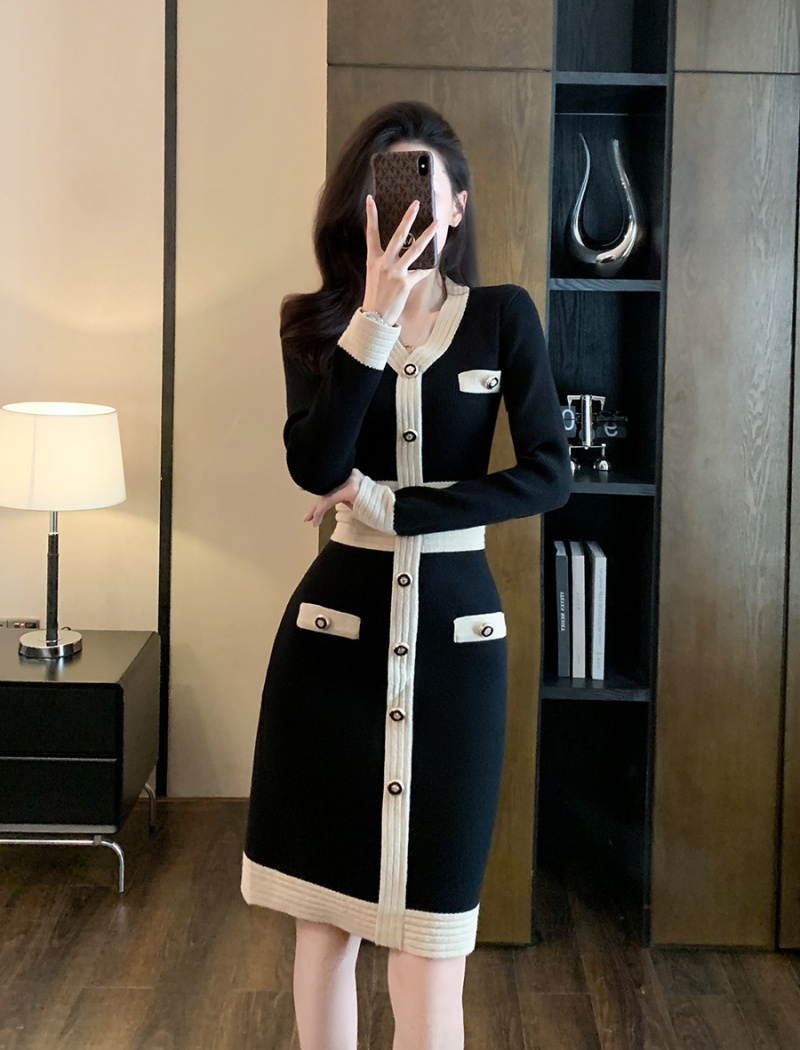 Package hip knitted sweater long sleeve dress