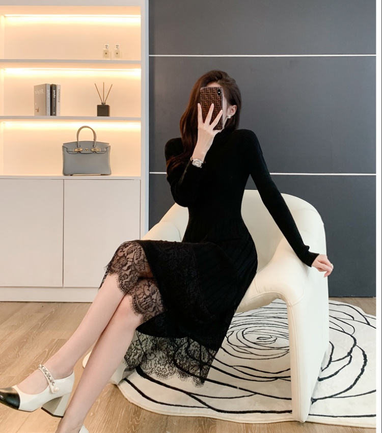 Autumn and winter sweater dress lace dress for women