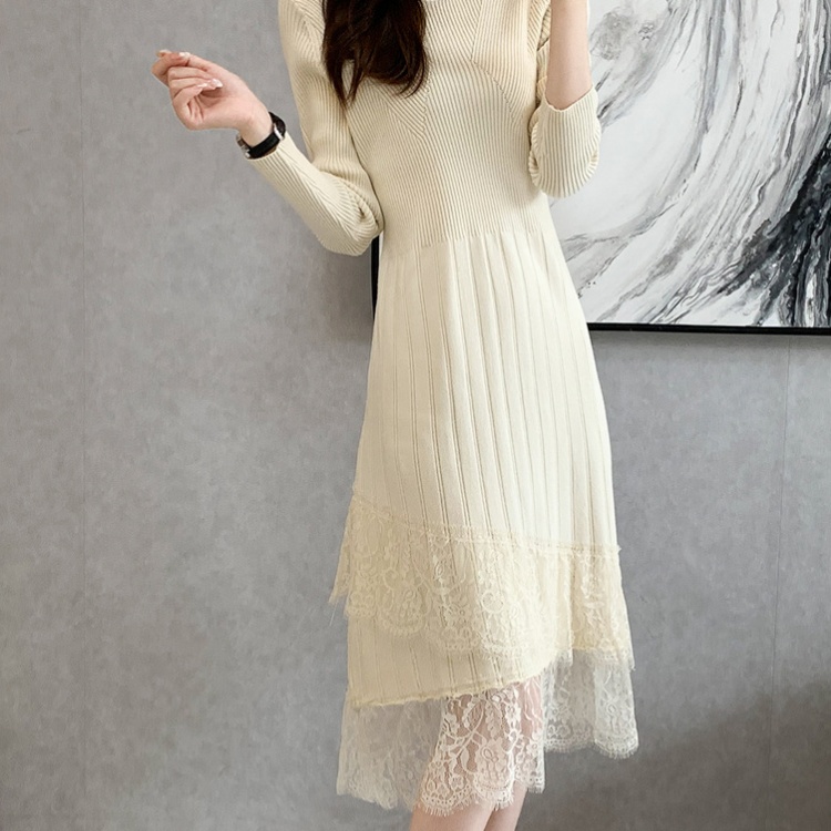 Autumn and winter sweater dress lace dress for women