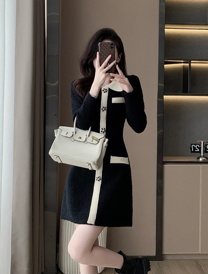A-line knitted chanelstyle autumn and winter dress