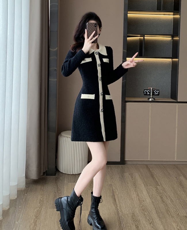 A-line knitted chanelstyle autumn and winter dress