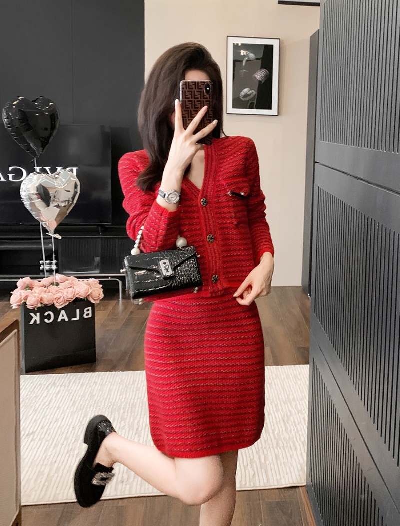 Knitted Casual sweater ladies skirt 2pcs set for women