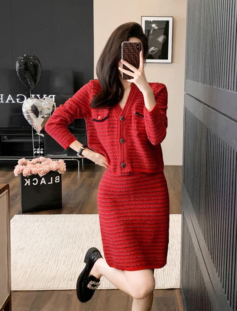 Knitted Casual sweater ladies skirt 2pcs set for women