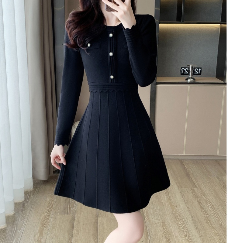 A-line Hepburn style chanelstyle knitted dress for women