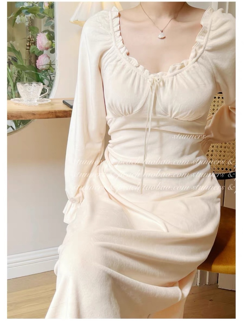 France style night dress with chest pad pajamas for women