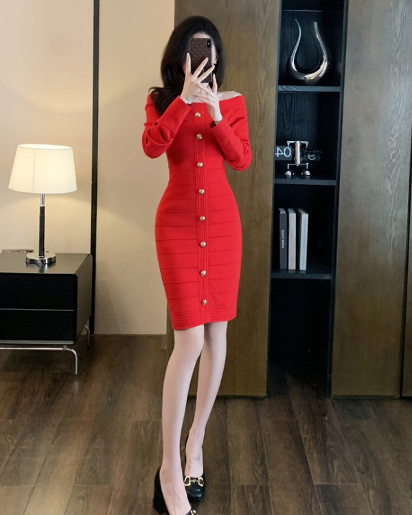 Autumn and winter package hip red slim sexy dress for women