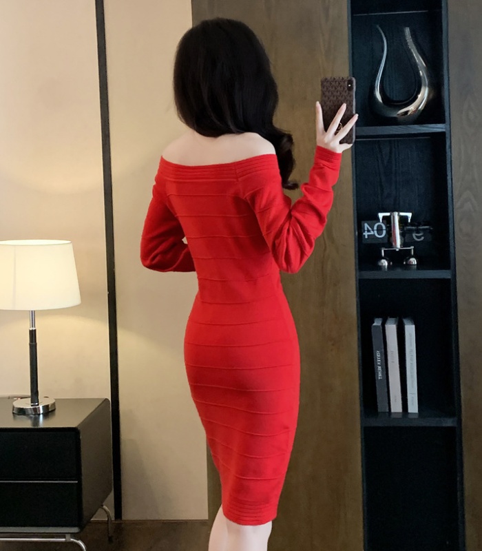 Autumn and winter package hip red slim sexy dress for women