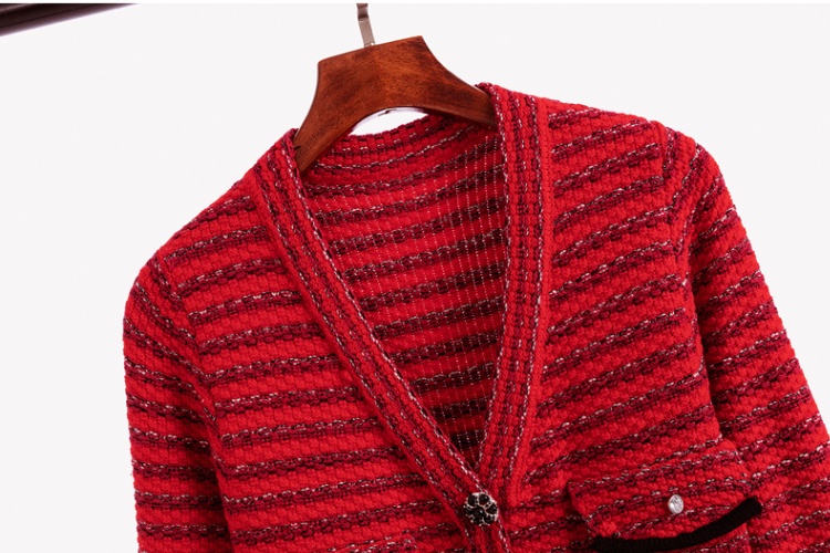 Chanelstyle knitted sweater V-neck red dress for women