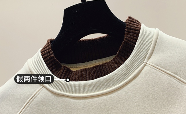 Embroidered Pseudo-two woolen yarn plus velvet hoodie