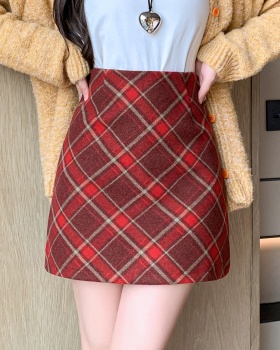 Retro plaid A-line short skirt Korean style high waist skirt