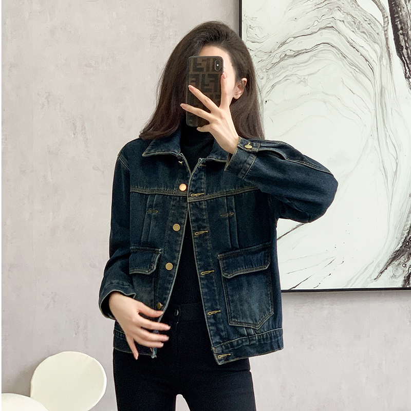 Retro denim thermal coat thick washed all-match tops