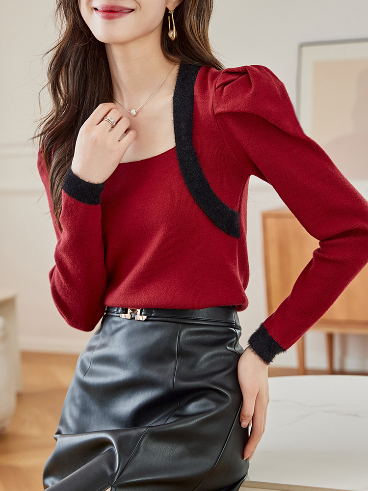 Square collar tops winter bottoming shirt for women