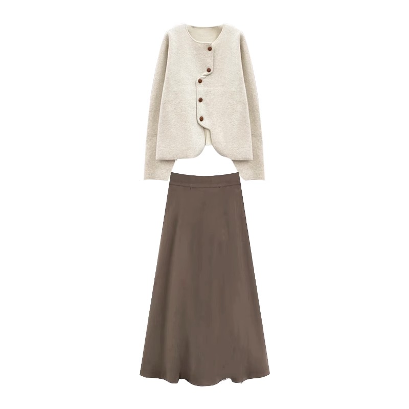 Slim dress autumn woolen coat 2pcs set for women