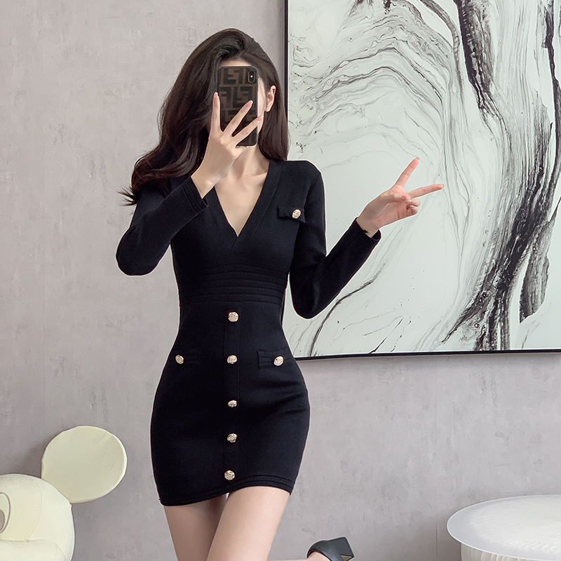 Temperament slim sexy dress autumn and winter knitted packet