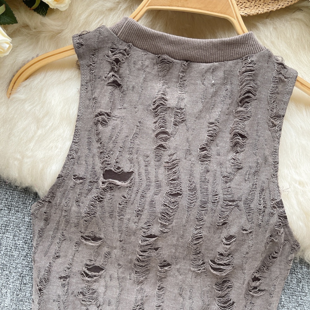 Sleeveless niche enticement tops holes retro vest for women