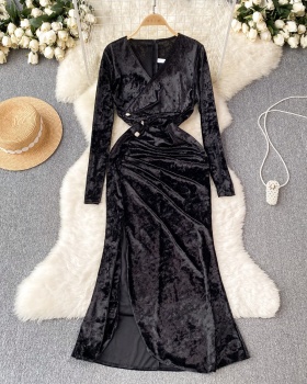 Split velvet dress light luxury beautiful long dress for women